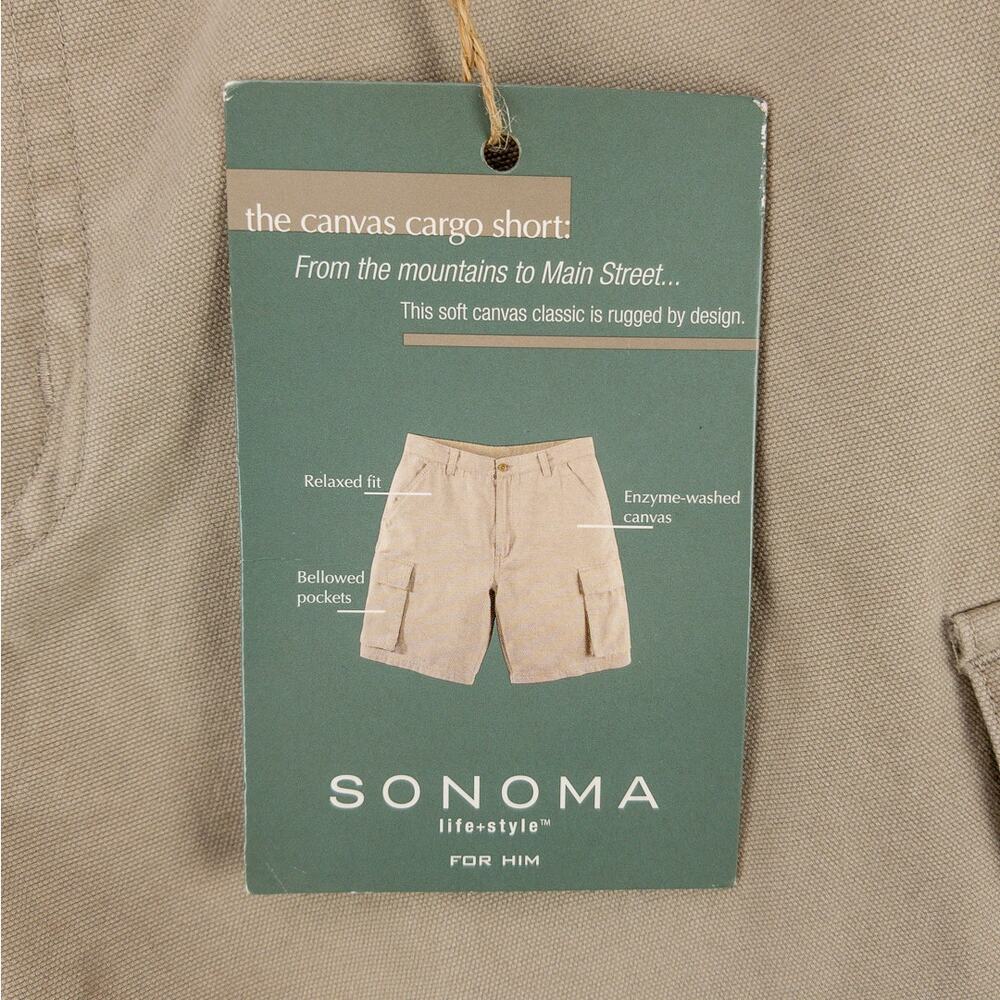 Sonoma Canas Cargo Shorts Men's 32x10 Relaxed Fit Bermuda Khaki Enzyme-Wash - Picture 5 of 11